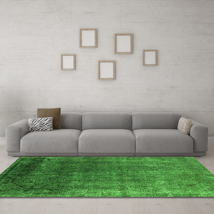 Machine Washable Oriental Green Industrial Area Rugs in a Living Room,, wshurb2202grn