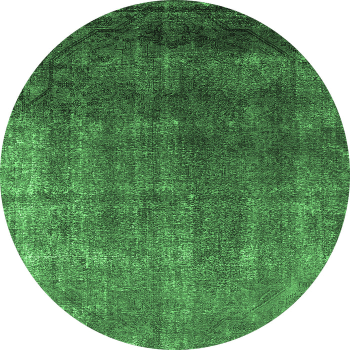 Round Machine Washable Oriental Emerald Green Industrial Area Rugs, wshurb2202emgrn
