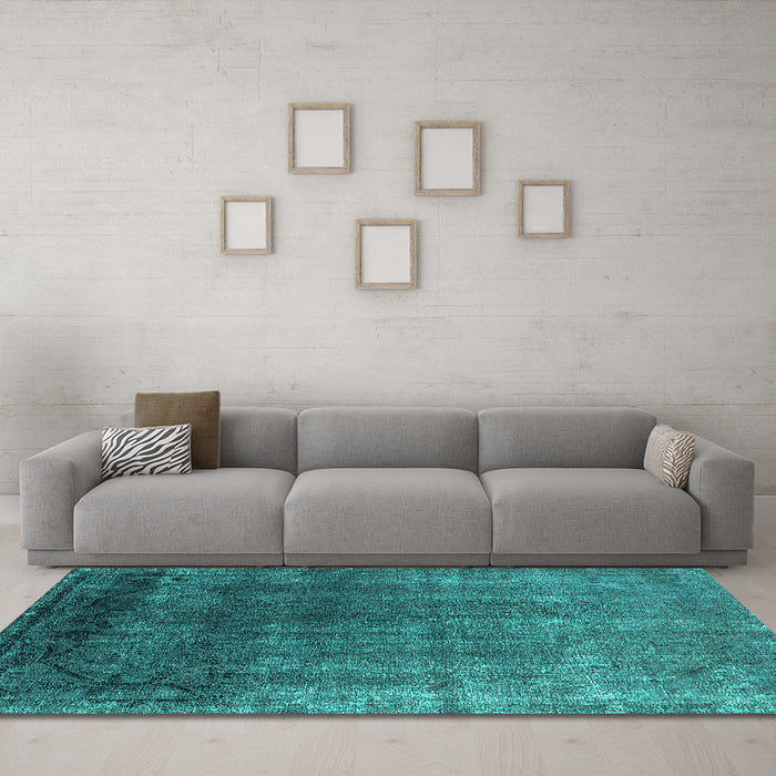 Machine Washable Oriental Turquoise Industrial Area Rugs in a Living Room,, wshurb2202turq