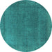 Round Machine Washable Oriental Turquoise Industrial Area Rugs, wshurb2203turq