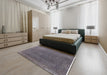 Mid-Century Modern Carbon Gray Oriental Rug in a Bedroom, urb2203