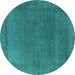 Round Oriental Turquoise Industrial Rug, urb2203turq