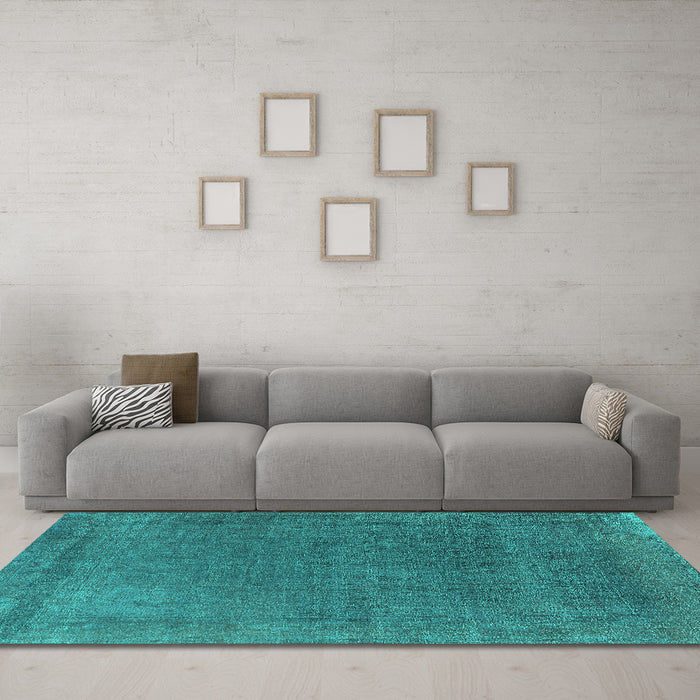 Machine Washable Oriental Turquoise Industrial Area Rugs in a Living Room,, wshurb2203turq
