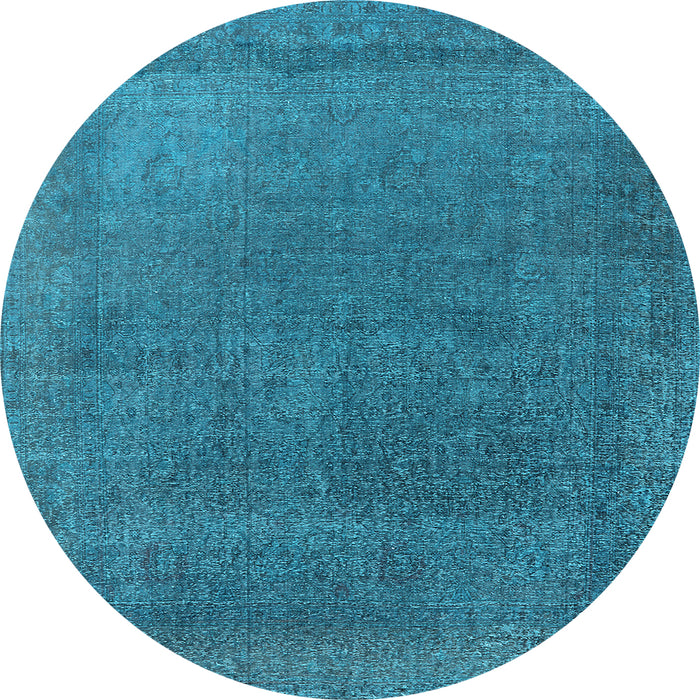 Round Machine Washable Oriental Light Blue Industrial Rug, wshurb2203lblu