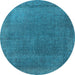 Round Machine Washable Oriental Light Blue Industrial Rug, wshurb2203lblu