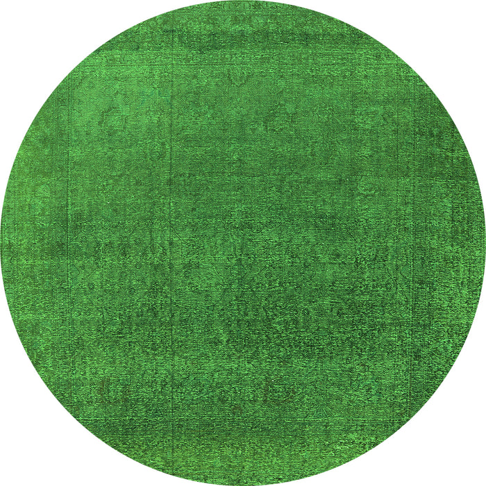 Round Machine Washable Oriental Green Industrial Area Rugs, wshurb2203grn