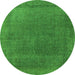 Round Machine Washable Oriental Green Industrial Area Rugs, wshurb2203grn