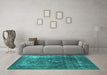 Machine Washable Oriental Turquoise Industrial Area Rugs in a Living Room,, wshurb2204turq