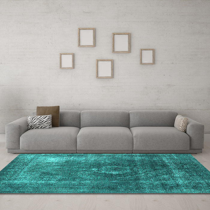 Machine Washable Oriental Turquoise Industrial Area Rugs in a Living Room,, wshurb2204turq