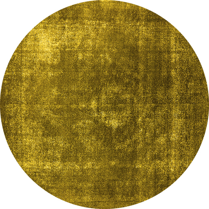 Round Machine Washable Oriental Yellow Industrial Rug, wshurb2204yw