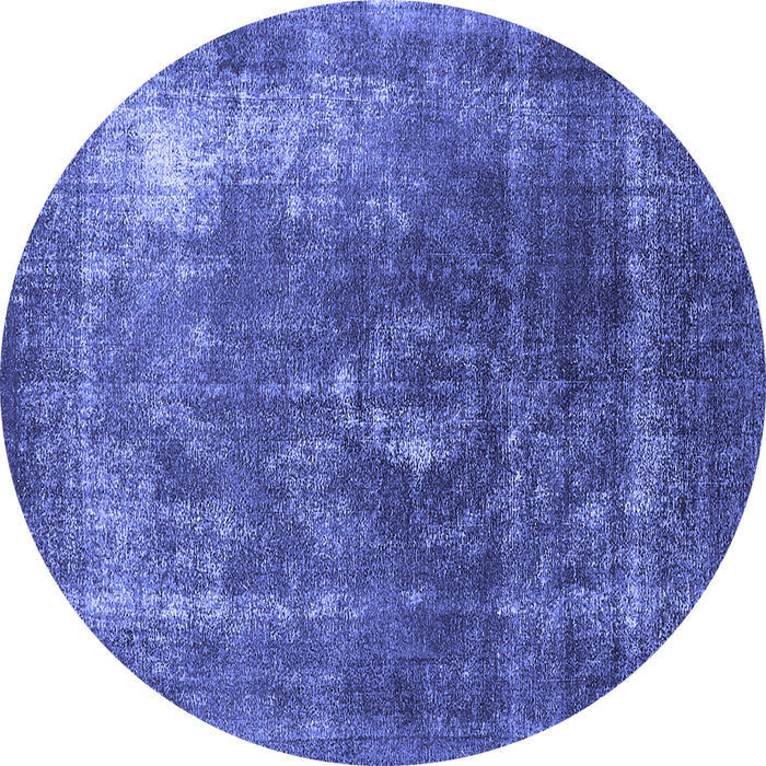 Round Machine Washable Oriental Blue Industrial Rug, wshurb2204blu