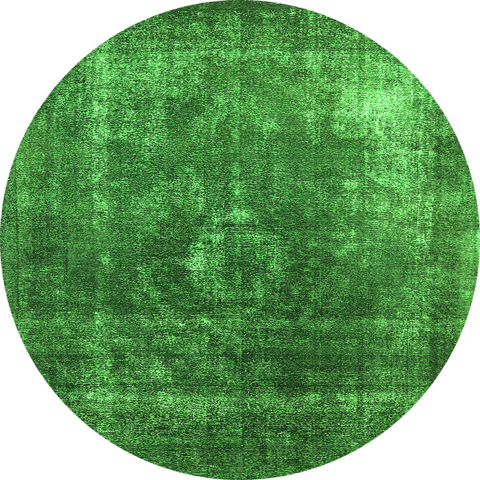 Round Machine Washable Oriental Green Industrial Area Rugs, wshurb2204grn