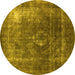 Round Oriental Yellow Industrial Rug, urb2204yw