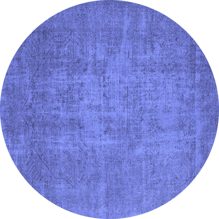 Round Machine Washable Oriental Blue Industrial Rug, wshurb2205blu