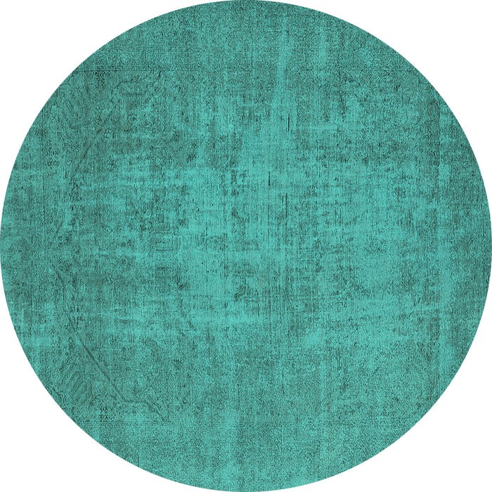 Round Machine Washable Oriental Turquoise Industrial Area Rugs, wshurb2205turq