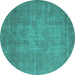 Round Machine Washable Oriental Turquoise Industrial Area Rugs, wshurb2205turq