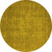 Round Machine Washable Oriental Yellow Industrial Rug, wshurb2205yw