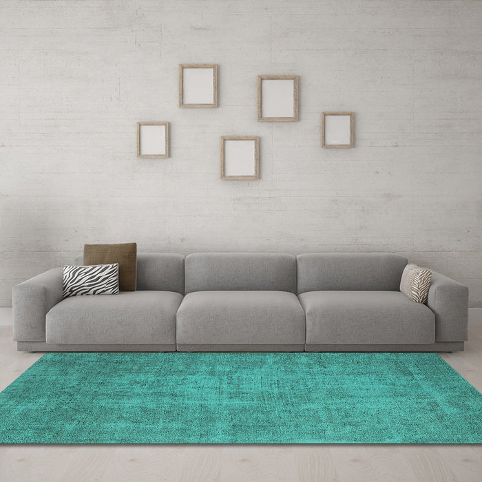 Machine Washable Oriental Turquoise Industrial Area Rugs in a Living Room,, wshurb2205turq