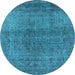 Round Machine Washable Oriental Light Blue Industrial Rug, wshurb2206lblu