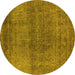 Round Machine Washable Oriental Yellow Industrial Rug, wshurb2206yw