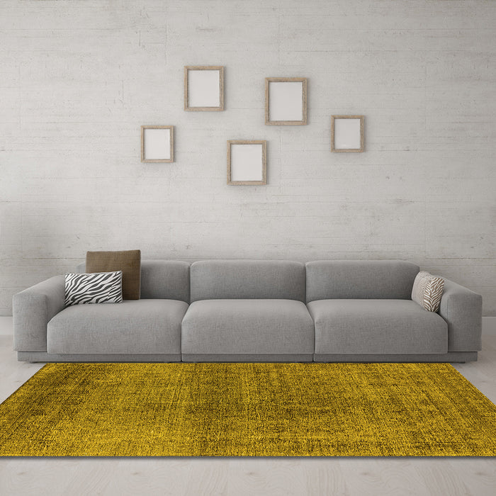 Machine Washable Oriental Yellow Industrial Rug in a Living Room, wshurb2206yw