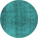 Round Machine Washable Oriental Turquoise Industrial Area Rugs, wshurb2206turq