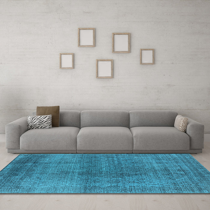 Machine Washable Oriental Light Blue Industrial Rug in a Living Room, wshurb2206lblu