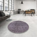 Round Machine Washable Industrial Modern Carbon Gray Rug in a Office, wshurb2206
