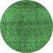 Round Machine Washable Oriental Emerald Green Industrial Area Rugs, wshurb2206emgrn