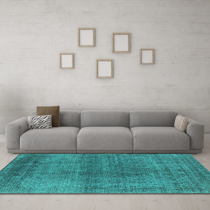 Machine Washable Oriental Turquoise Industrial Area Rugs in a Living Room,, wshurb2206turq