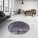 Round Mid-Century Modern Plum Purple Oriental Rug in a Office, urb2207