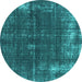 Round Oriental Turquoise Industrial Rug, urb2207turq