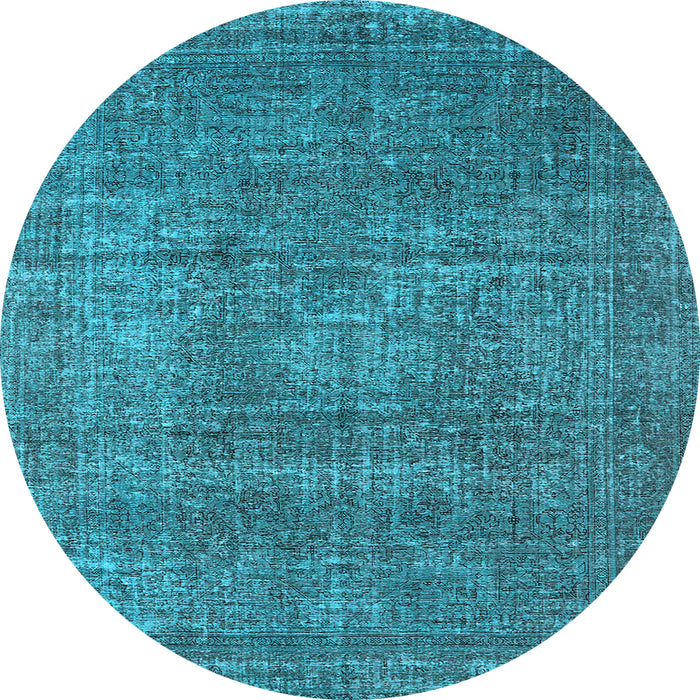 Round Machine Washable Oriental Light Blue Industrial Rug, wshurb2208lblu