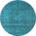 Round Machine Washable Oriental Light Blue Industrial Rug, wshurb2208lblu