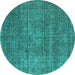 Round Oriental Turquoise Industrial Rug, urb2208turq