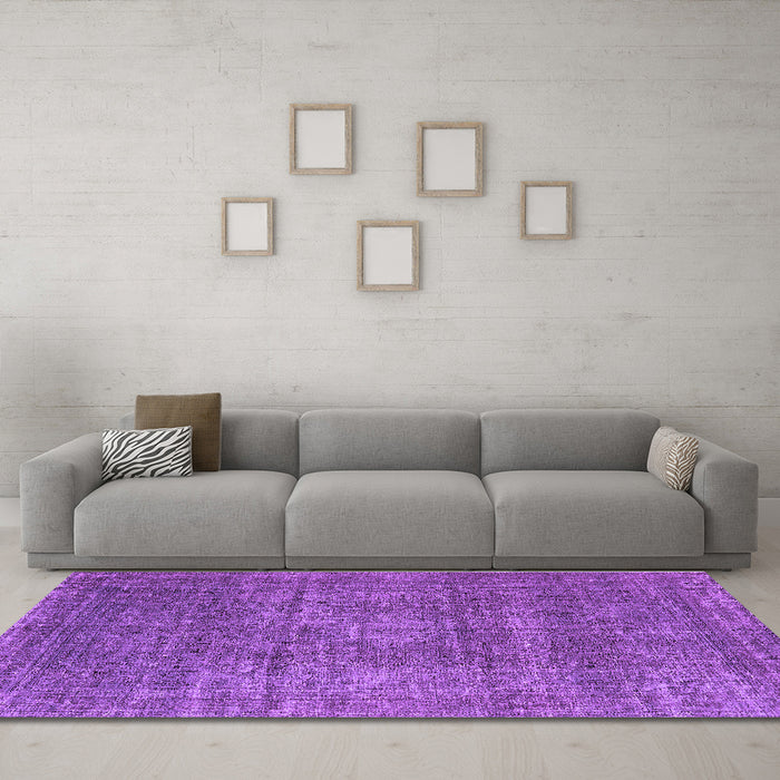 Machine Washable Oriental Purple Industrial Area Rugs in a Living Room, wshurb2208pur