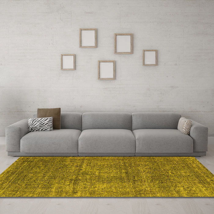 Machine Washable Oriental Yellow Industrial Rug in a Living Room, wshurb2208yw