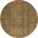 Round Machine Washable Oriental Brown Industrial Rug, wshurb2208brn