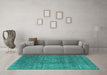 Machine Washable Oriental Turquoise Industrial Area Rugs in a Living Room,, wshurb2208turq