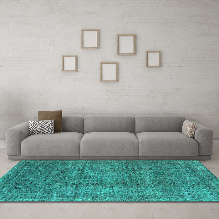 Machine Washable Oriental Turquoise Industrial Area Rugs in a Living Room,, wshurb2208turq