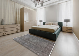 Mid-Century Modern Gray Oriental Rug in a Bedroom, urb2208