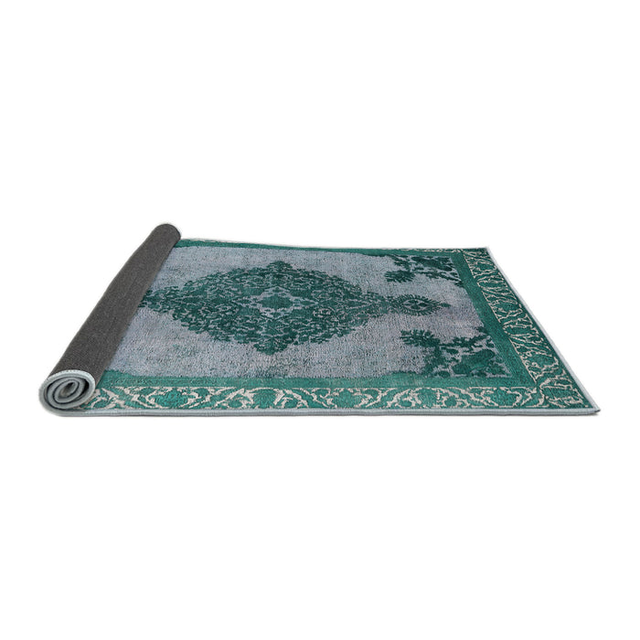 Sideview of Mid-Century Modern Greenish Blue Green Oriental Rug, urb2209