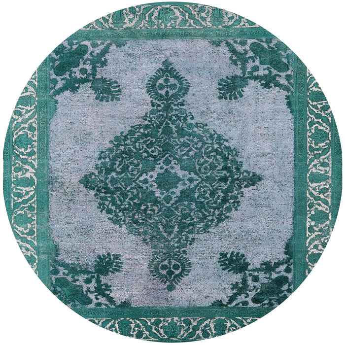 Round Mid-Century Modern Greenish Blue Green Oriental Rug, urb2209