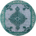 Round Mid-Century Modern Greenish Blue Green Oriental Rug, urb2209