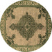 Round Oriental Brown Industrial Rug, urb2209brn