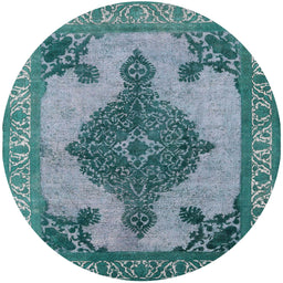 Round Machine Washable Industrial Modern Greenish Blue Green Rug, wshurb2209