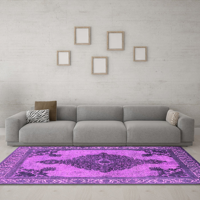 Machine Washable Oriental Pink Industrial Rug in a Living Room, wshurb2209pnk
