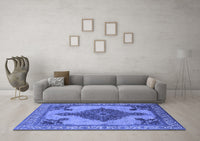 Machine Washable Oriental Blue Industrial Rug, wshurb2209blu