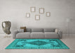 Machine Washable Oriental Turquoise Industrial Area Rugs in a Living Room,, wshurb2209turq