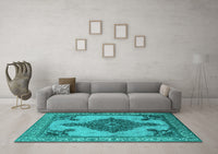 Machine Washable Oriental Turquoise Industrial Rug, wshurb2209turq